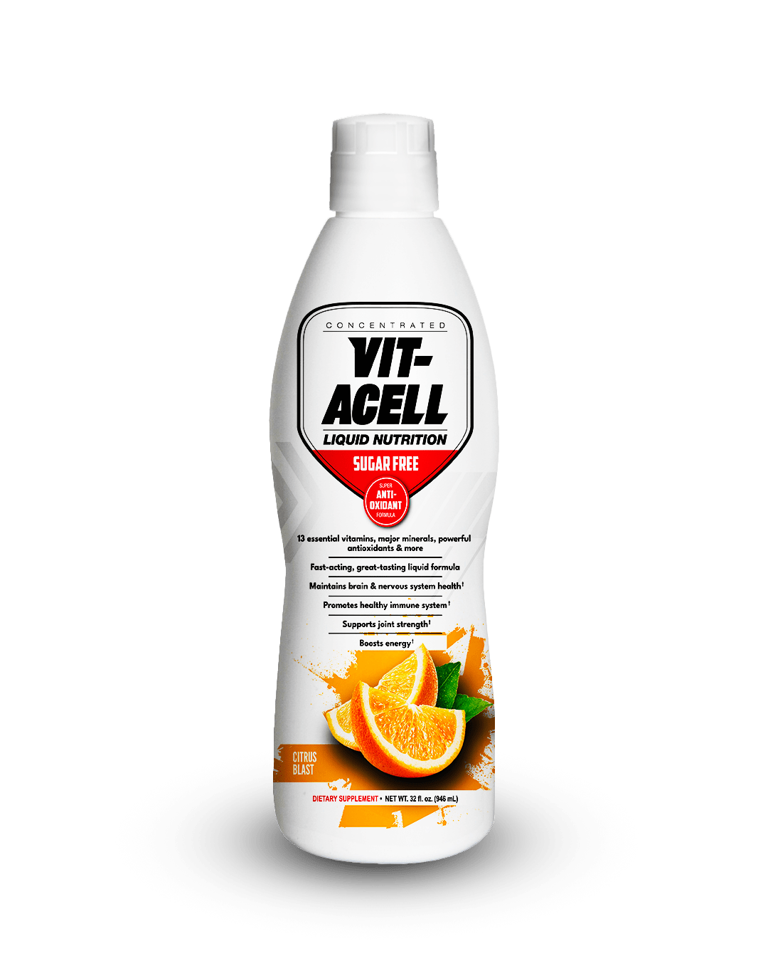 "Vit-Acell Citrus Blast by Max Muscle – Advanced liquid multivitamin and antioxidant supplement for immune support, energy, and overall wellness."